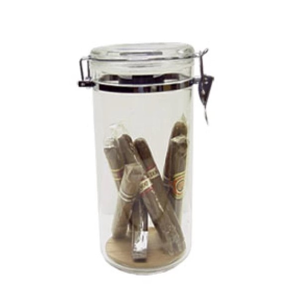 Acrylic Cigar Humidor Jar w/Humidifier & Cedar Base - Click Image to Close